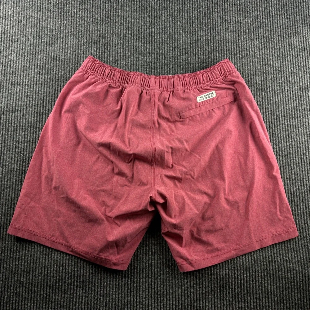 Fair Harbor Mens The Anchor Swim Shorts Red Heathered Recycled Stretch Large 8in